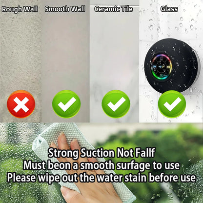 Bluetooth Speaker Portable Wireless Mini LED Speaker With Mic Suction Cup IPX4 Waterproof Resistant For Travel Outdoor Bathroom
