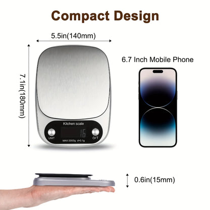 Digital Kitchen Scale 5kg/0.1g 10kg/1g High Precision Food Scale with LCD Display Stainless Steel Platform for Cooking Baking