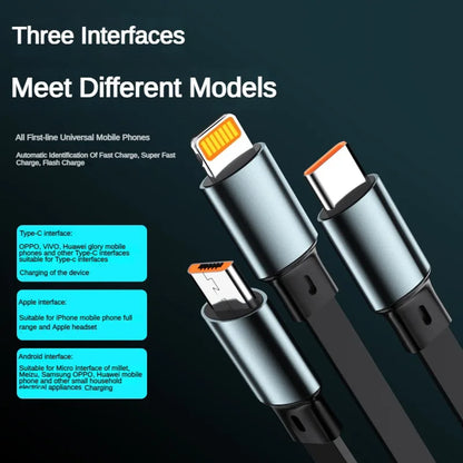3 In 1 Retractable USB 100W Cable Fast Charging And Data Micro USB Type C For iphone6-14 Android Phone Xiaomi Huawei OPPO