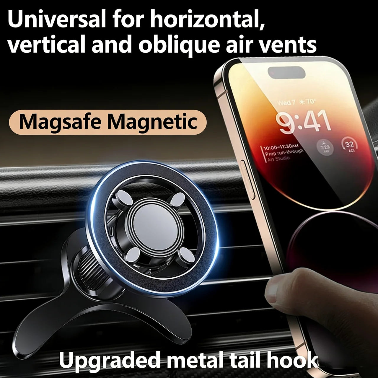 MagSafe Car Mount, 17 N52 Magnets Air Vent Phone Holder, 360° Rotatable, Fit iPhone 16-12 Series & All Phones, with MagneticRing