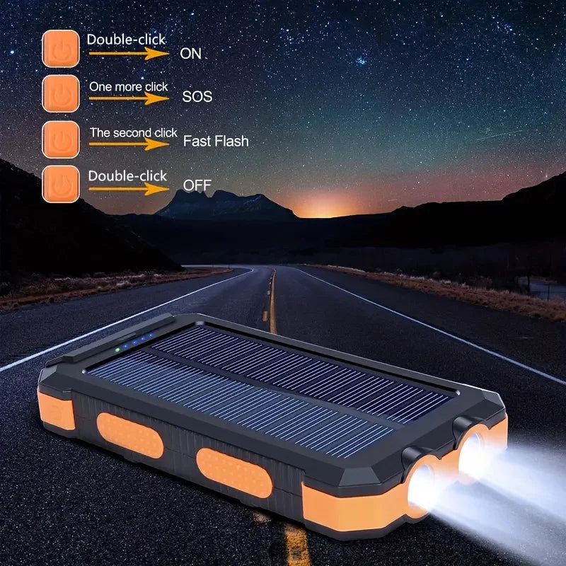 Solar Power Bank 200000mAh Portable Charging Poverbank External Battery Charger Strong Light LDE Light for All Smartphones