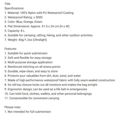 Dry storage bags for rowing, kayaking, and canoeing, 8L, 40L, 70L, waterproof non-water-filled bags, suitable for outdoor travel