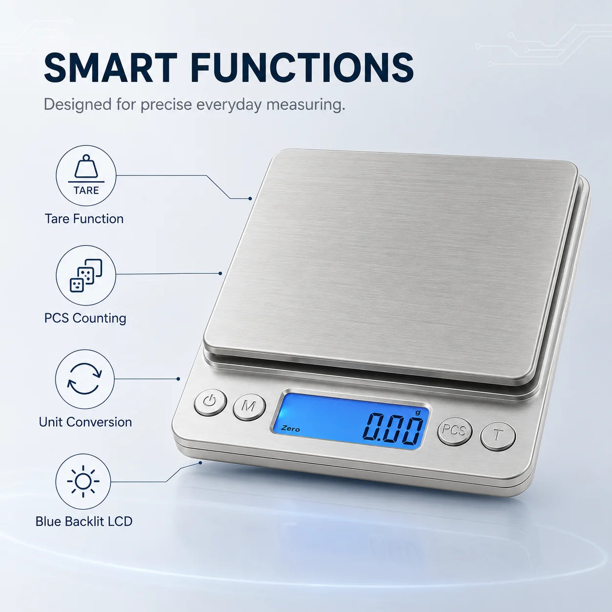 Digital Kitchen Scale Stainless Steel Food Scale with LCD Display for Precise Weighing of Cooking Ingredients Diet