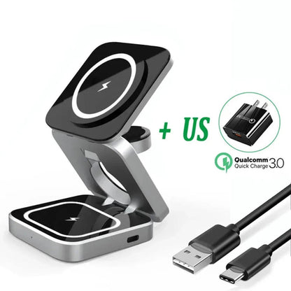 Foldable 3-in-1 Wireless Charging Stand – Phone, Earbuds & Smartwatch Charger
