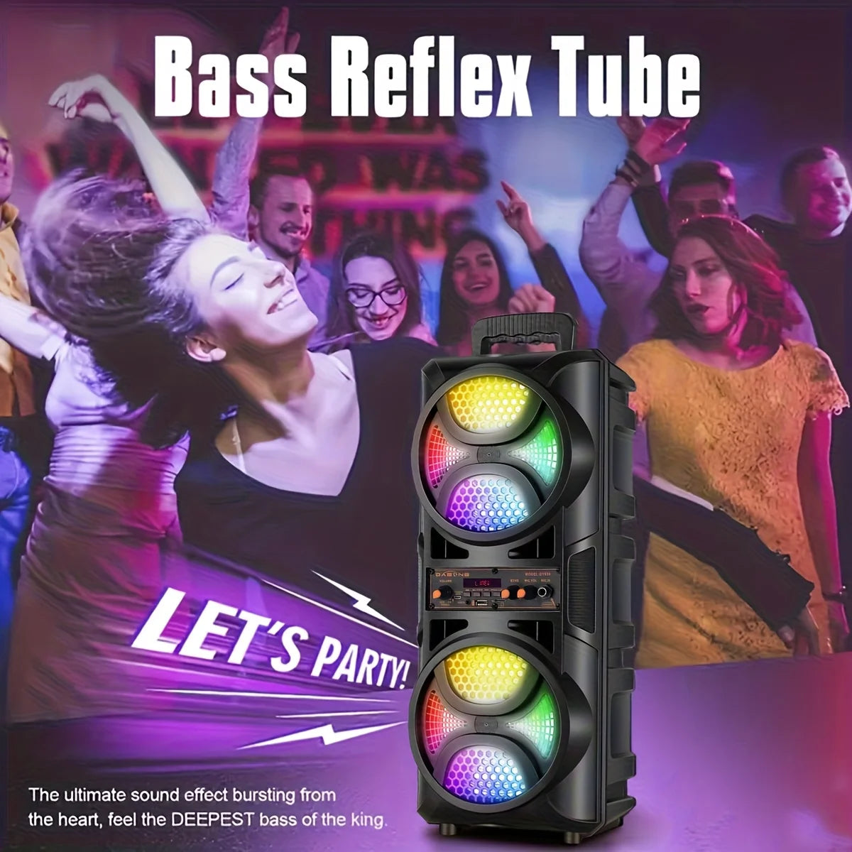 Portable Bluetooth Speaker, Equipped with A Subwoofer Stereo System, Outdoor Party Speaker, LED Colorful Lighting Effect