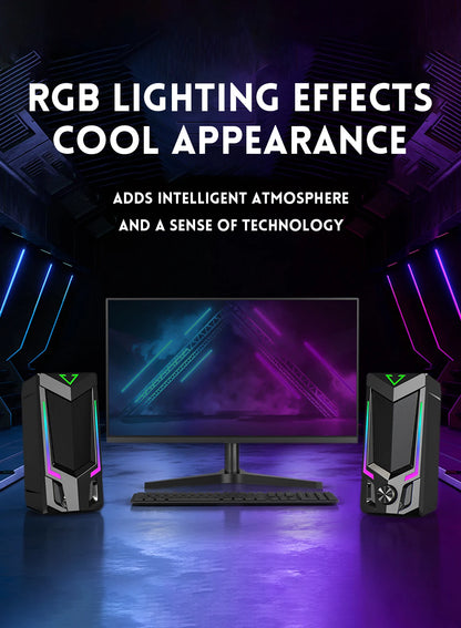 Bluetooth RGB Computer Speaker, Desktop Computer Speaker, Laptop Speaker, Desktop Stereo Speaker, USB Powered, with LED Ambient