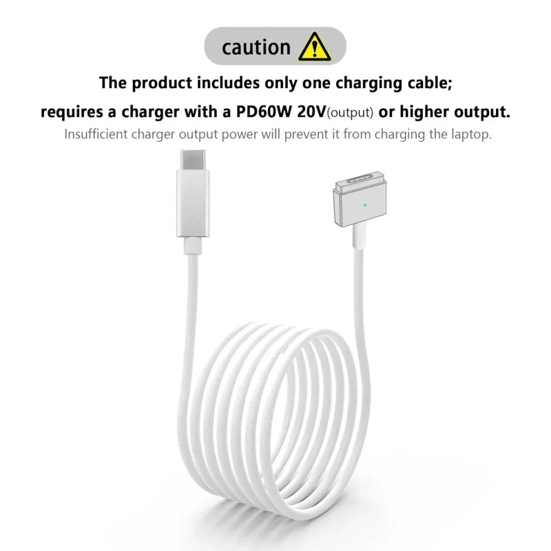 Magnetic Safe Charging Cable for MacBook, USB-C to MagSafe 1/2 Braided Cable Compatible with MacBook Air Pro 45W 60W 85W Adapter