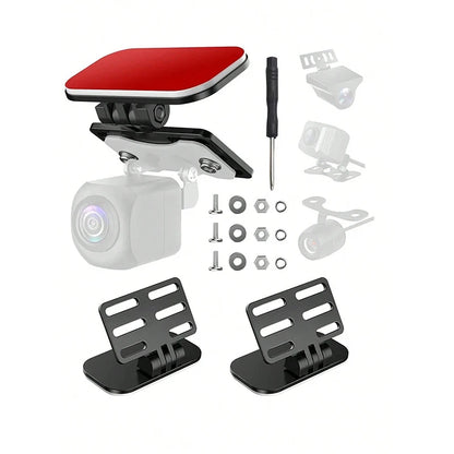Universal Rear Camera Mount: ABS Windshield Bracket, No-Drill Peel & Stick, Adjustable Angle, Fits Most Cams, Stable & Stylish