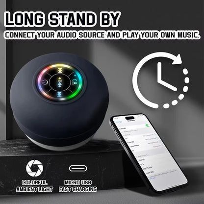 Bluetooth Speaker Portable Wireless Mini LED Speaker With Mic Suction Cup IPX4 Waterproof Resistant For Travel Outdoor Bathroom