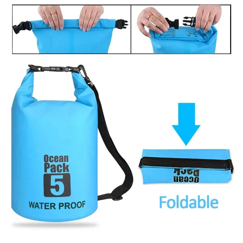 Dry PVC waterproof bags for men and women, 2L/5L/10L/20L/30L, outdoor swimming bucket bags, rafting bags