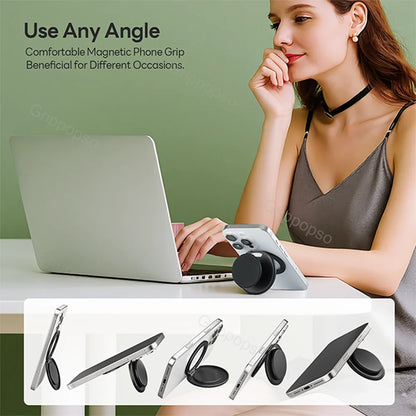 Grippopso for MagSafe Phone Grip with Built-in Phone Stand Adjustable Kickstand for Portrait or Landscape Strong Magnetic Holder
