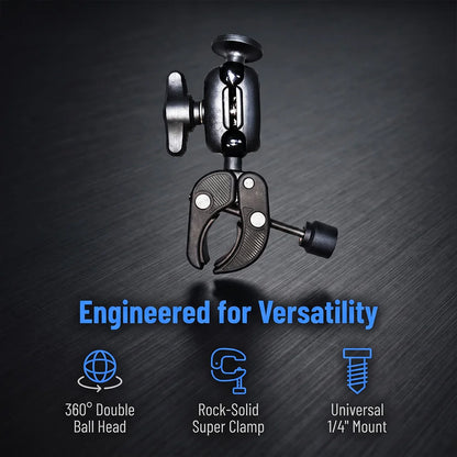 Universal Double-Ball Crab-Claw Mount, Action Camera Car Mount, Universal 360° Adjustable Mount for Handlebars / Light Mounts