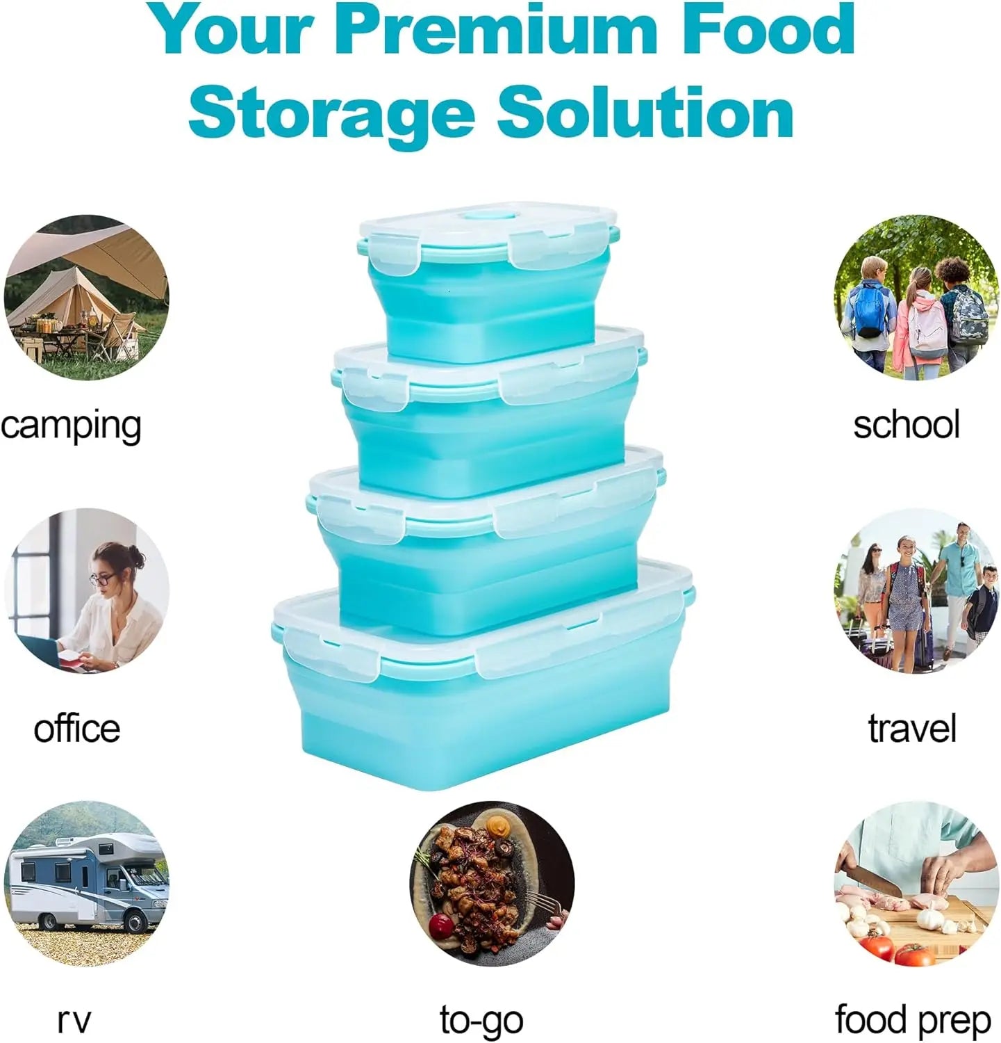 Collapsible Food Storage Containers with Lids & Vent, 11.8 oz, Kitchen Stacking Silicone Collapsible Meal Prep Container Set for