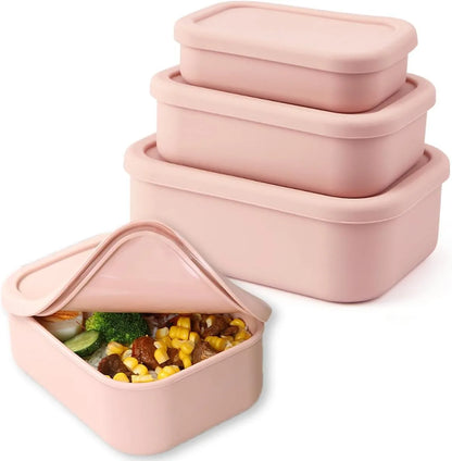 Silicone Food Storage Containers,  Silicone Bento Lunch Box Containers with Lids, For Airtight, Microwave, Dishwasher ,Freezer