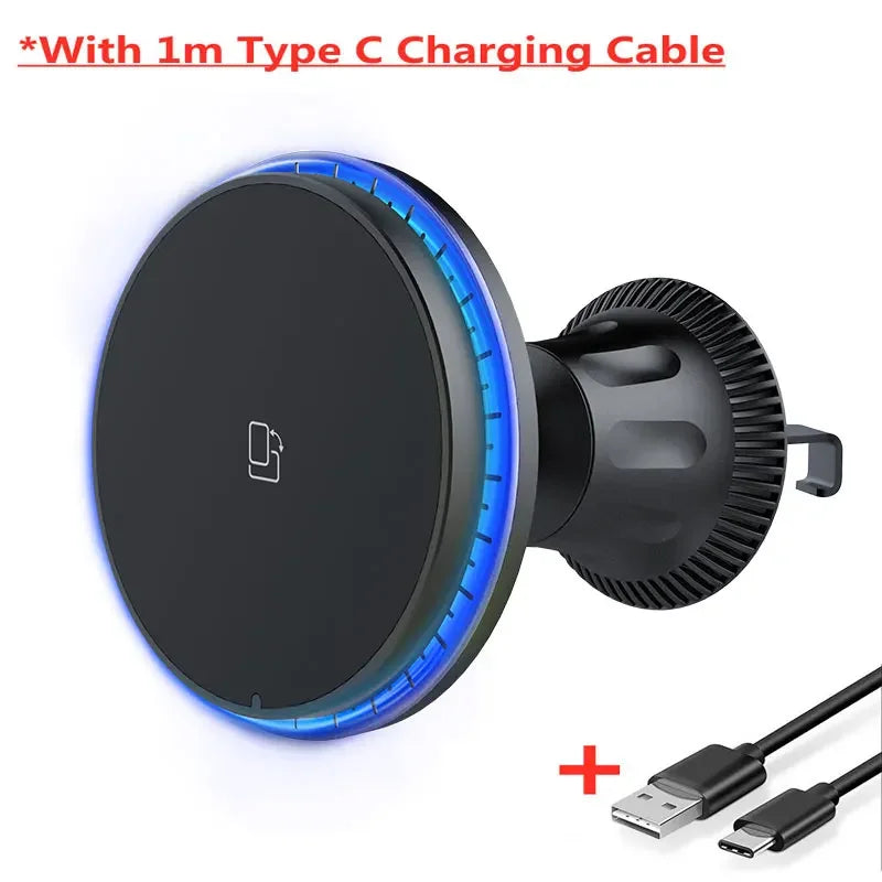 Magnetic Car Wireless Charger RGB For iPhone12 13 14 15 16 17 Pro Max Macsafe Car Phone Holder Stand Mount Fast Charging Station