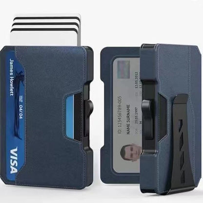 Aluminum Pop Up Card Case and Leather Slots Credit Card Holder RFID Blocking Wallet for Men with Gift Box