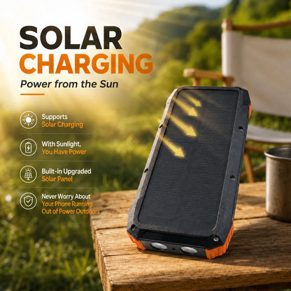 Solar Power Bank 100000mAh Wireless Fast Charging Portable Charger Built-in Cables LED Flashlight for Camping Travel Emergency