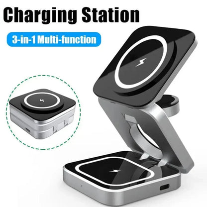 Foldable 3-in-1 Wireless Charging Stand – Phone, Earbuds & Smartwatch Charger