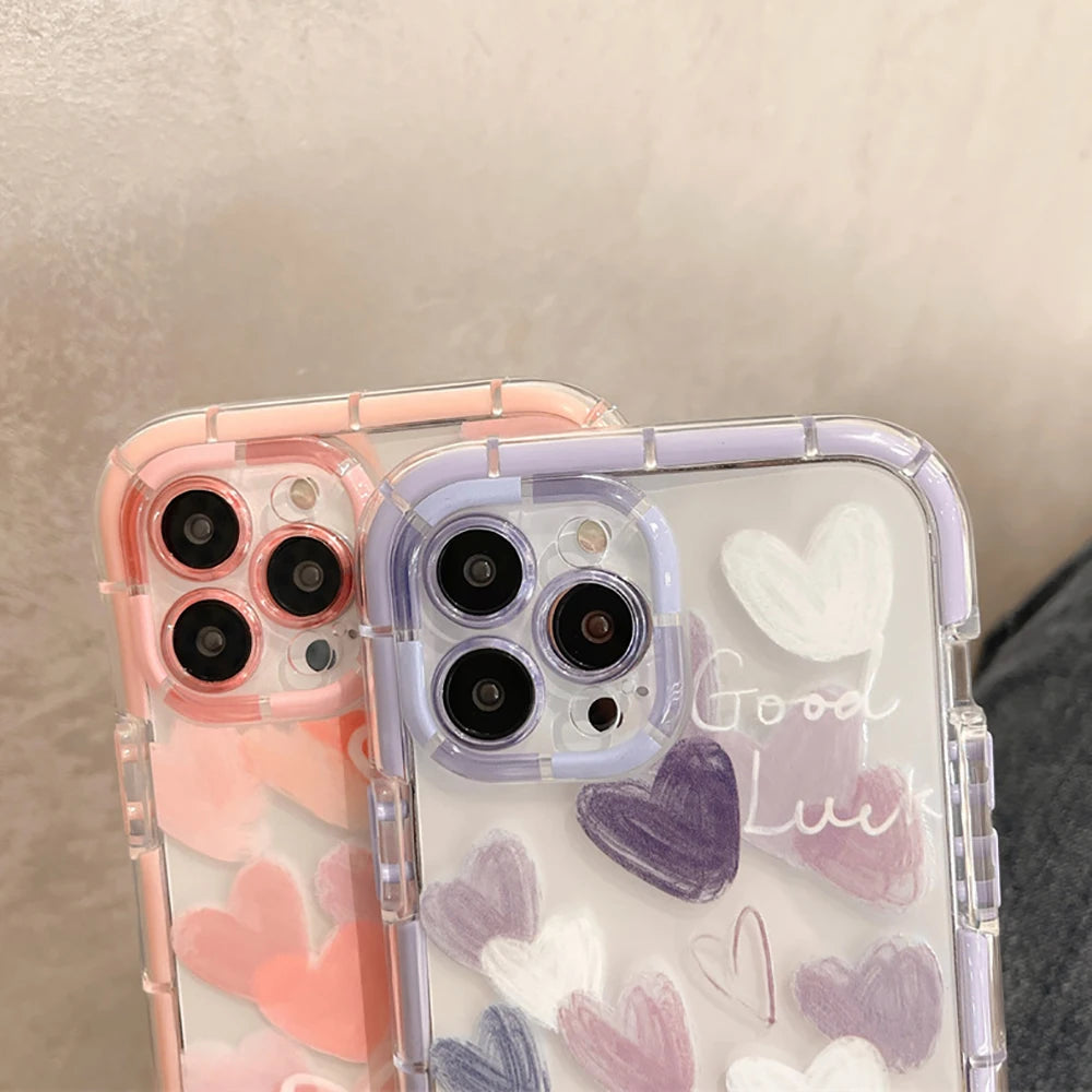 Clear Phone Cases For iPhone 13 Case iPhone 17 Air 16e 15 16 12 11 14 13 Pro Max Funda Love Heart Soft Silicone Shockproof Cover