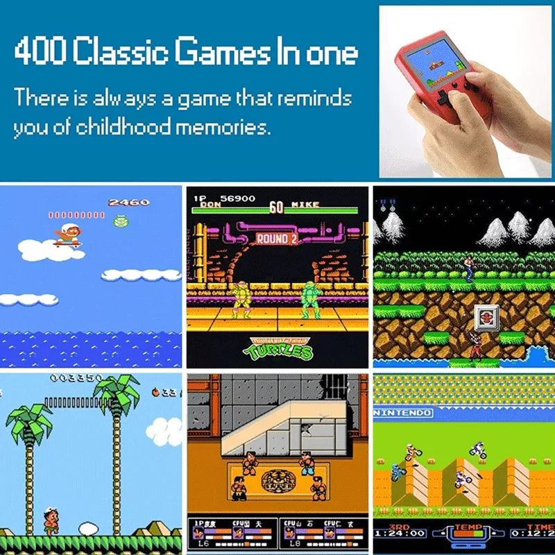 Retro Handheld Games Console Built-in 400 Video Games Portable Gaming Player with 2.4 Inch IPS Screen and Rechargeable Battery