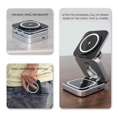 Foldable 3-in-1 Wireless Charging Stand – Phone, Earbuds & Smartwatch Charger