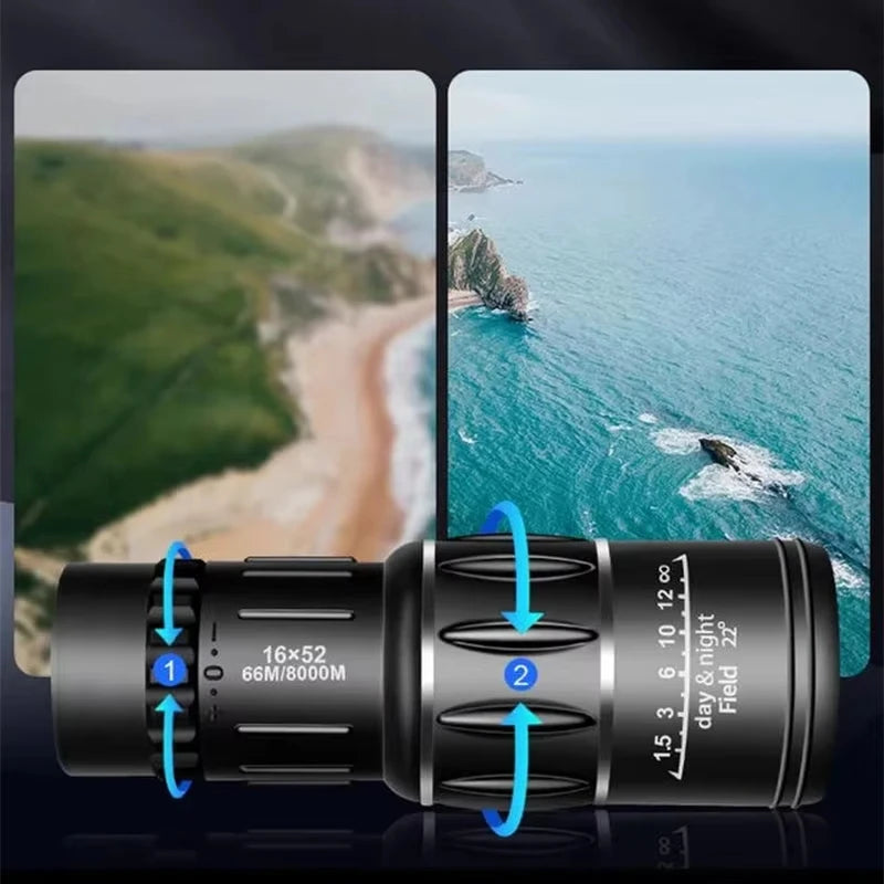 16x52 Monocular Binoculars Dual-focus Large-aperture Birdwatching Scope Photography Low-light Night Vision Hunting Camping