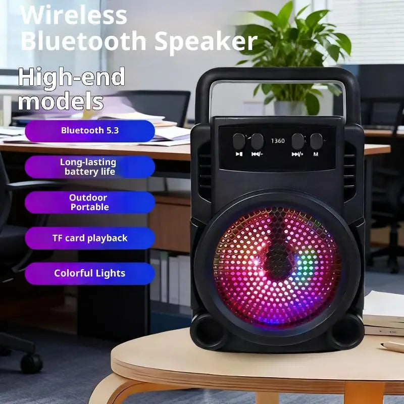 Bluetooth Speaker With Stylish Design High-Quality Sound Long Battery Life, Ambient Lighting Portable Subwoofer And Loud Volume