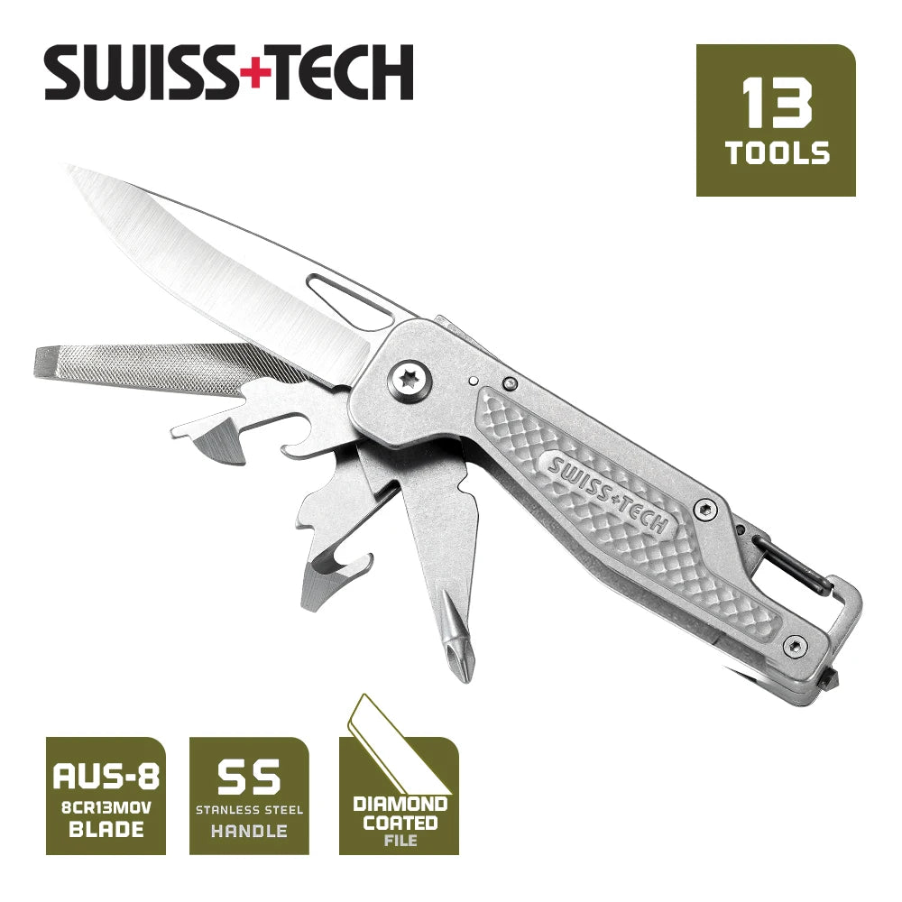 SWISS TECH 13 In 1 Protable Multitool Folding Knife Pocket EDC Tools Screwdriver Outdoor Survival Hiking Fishing Camping Knives