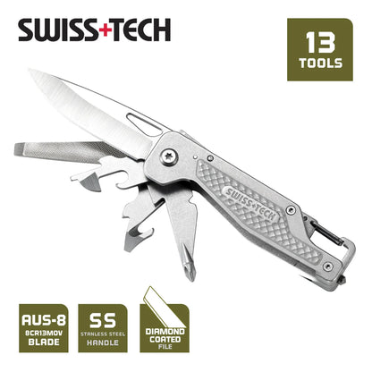 SWISS TECH 13 In 1 Protable Multitool Folding Knife Pocket EDC Tools Screwdriver Outdoor Survival Hiking Fishing Camping Knives