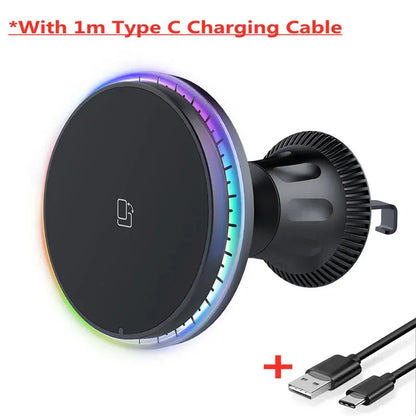 Magnetic Car Wireless Charger RGB For iPhone12 13 14 15 16 17 Pro Max Macsafe Car Phone Holder Stand Mount Fast Charging Station