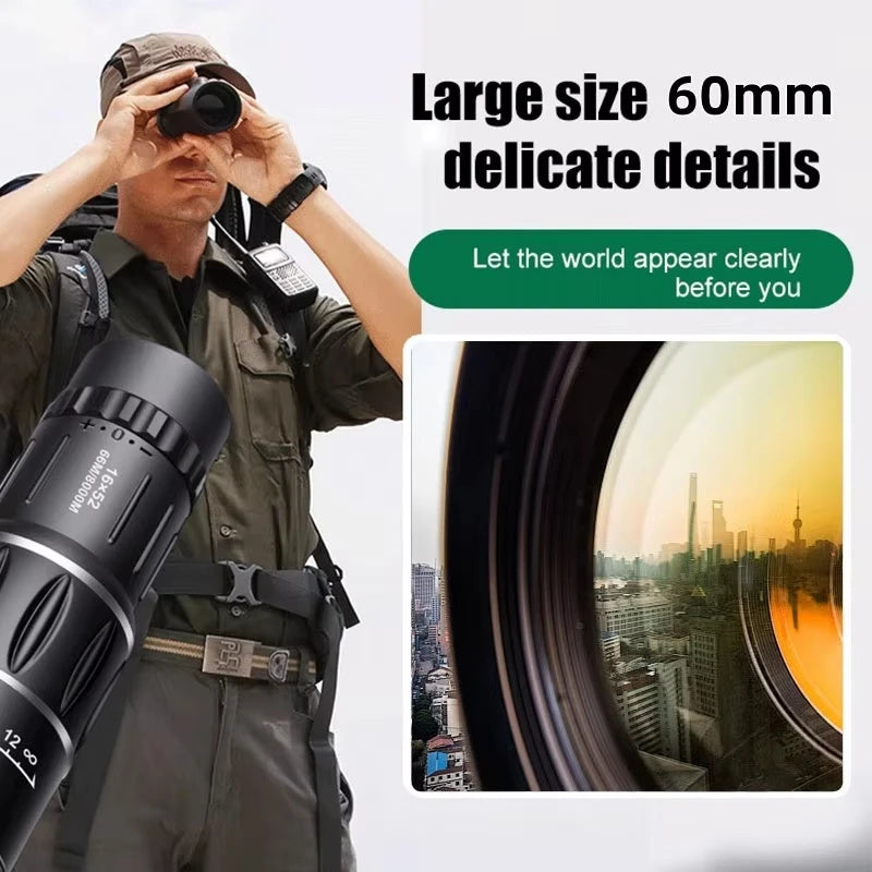 16x52 Monocular Binoculars Dual-focus Large-aperture Birdwatching Scope Photography Low-light Night Vision Hunting Camping