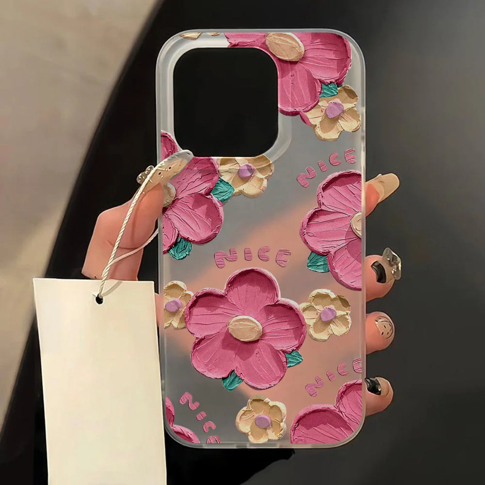 Matte Soft Silicone Phone Cases for iPhone 15 Case iPhone 16 13 17 Pro Max 14 11 12 Pro 15 16 Plus Flower Clear Shockproof Cover
