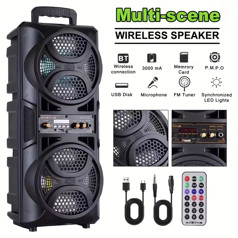 Portable Bluetooth Speaker, Equipped with A Subwoofer Stereo System, Outdoor Party Speaker, LED Colorful Lighting Effect