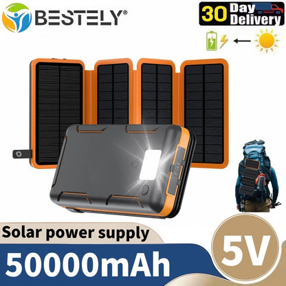 New Portable Solar Power Bank 50000mAh Large Capacity Charger Compatible with IOS Android USB-A And USB-C Fast Charging outdoor