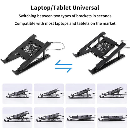 Laptop Cooler Base Stand Foldable Laptop Cooling Pad Holder Portable Notebook Radiator Bracket Heighten Rack With 1 Cooling Fans