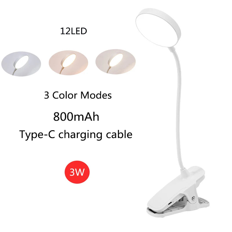 LED Desk Lamp Clip On Type USB Charging With Built In Lithium Battery Touch Dimming 3 Modes Learning Reading Table Lamp