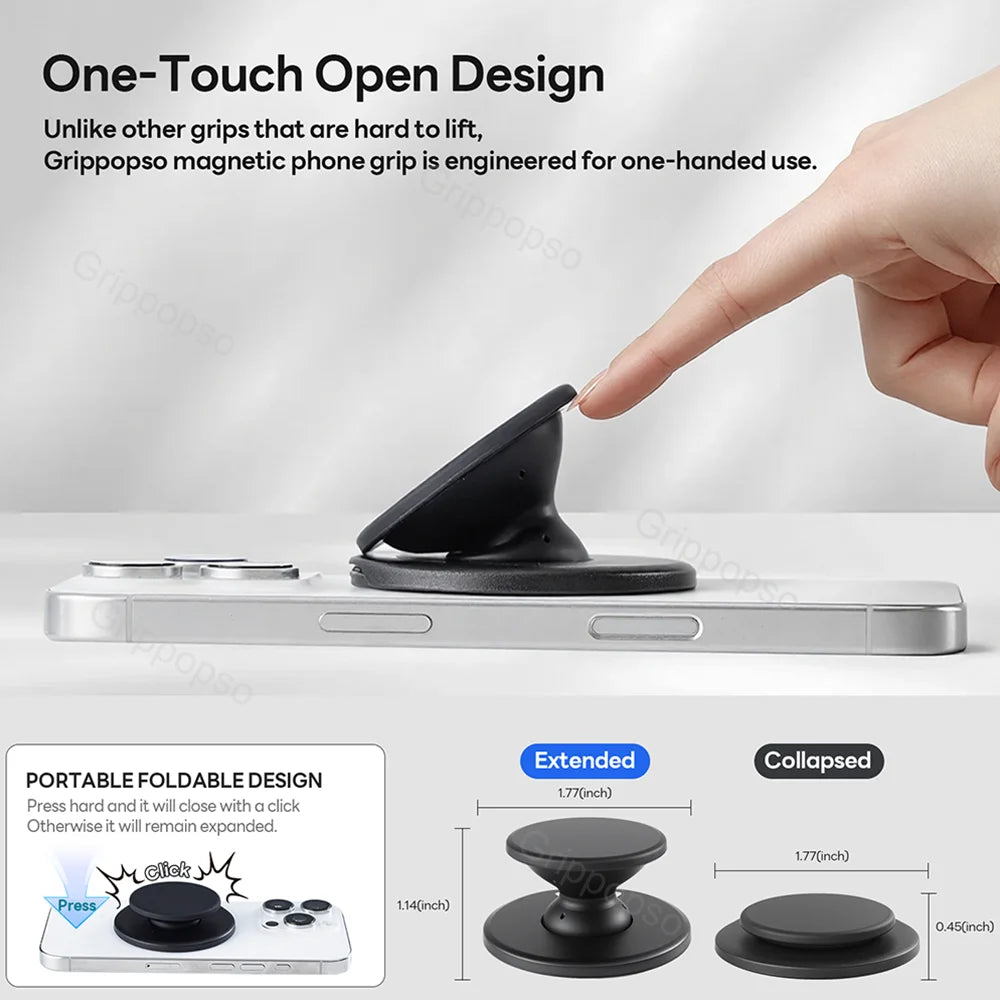 Grippopso for MagSafe Phone Grip with Built-in Phone Stand Adjustable Kickstand for Portrait or Landscape Strong Magnetic Holder