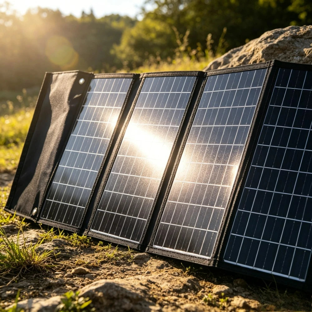 Portable Solar Charger 50W 90W Foldable ETFE Waterproof Solar Power Bank With Dual USB DC Output For Outdoor Emergency Camping