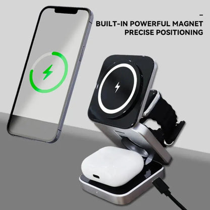 Foldable 3-in-1 Wireless Charging Stand – Phone, Earbuds & Smartwatch Charger