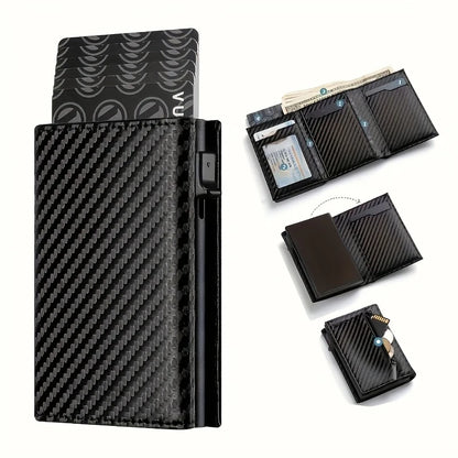Men's Wallet with Zipper Coin Purse Automatic Pop-up Metal Credit Card Holder Minimalist RFID Blocking Business Card Wallet Idea