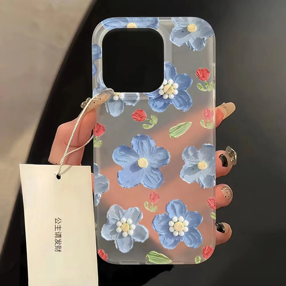 Matte Soft Silicone Phone Cases for iPhone 15 Case iPhone 16 13 17 Pro Max 14 11 12 Pro 15 16 Plus Flower Clear Shockproof Cover