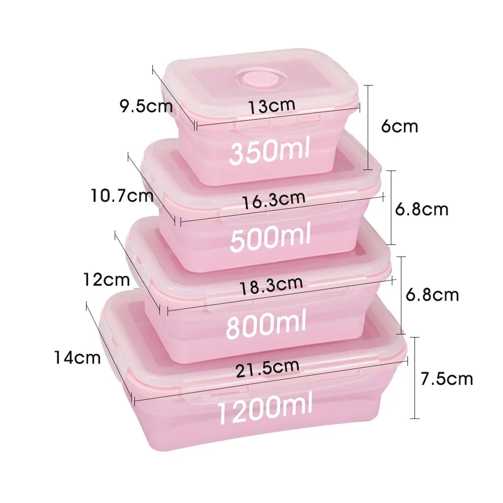 Collapsible Food Storage Containers with Lids & Vent, 11.8 oz, Kitchen Stacking Silicone Collapsible Meal Prep Container Set for