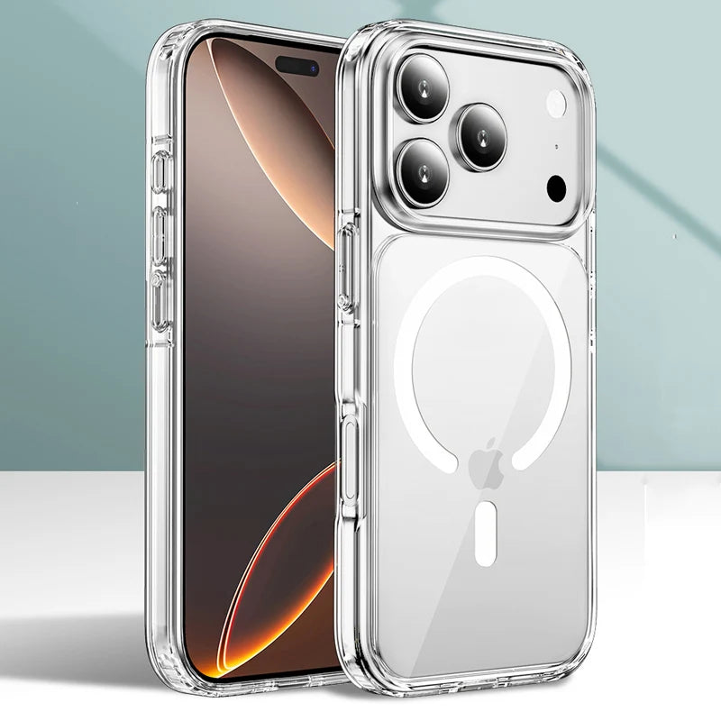Luxury Clear Shockproof for Magsafe Magnetic Case For iPhone 17 Air 17Pro 17 Pro Max Wireless Charging Shockproof Hard PC Cover