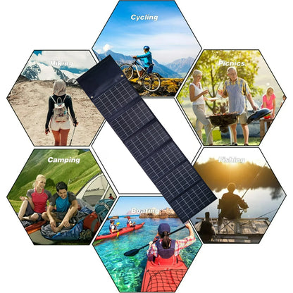 Portable Solar Charger 50W 90W Foldable ETFE Waterproof Solar Power Bank With Dual USB DC Output For Outdoor Emergency Camping