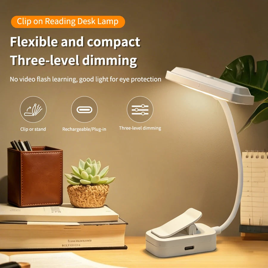 LED USB charging desk lamp with Clip Eye Protection Portable Book Light 3 Colors Night Light Student Bedside Study Reading Lamp