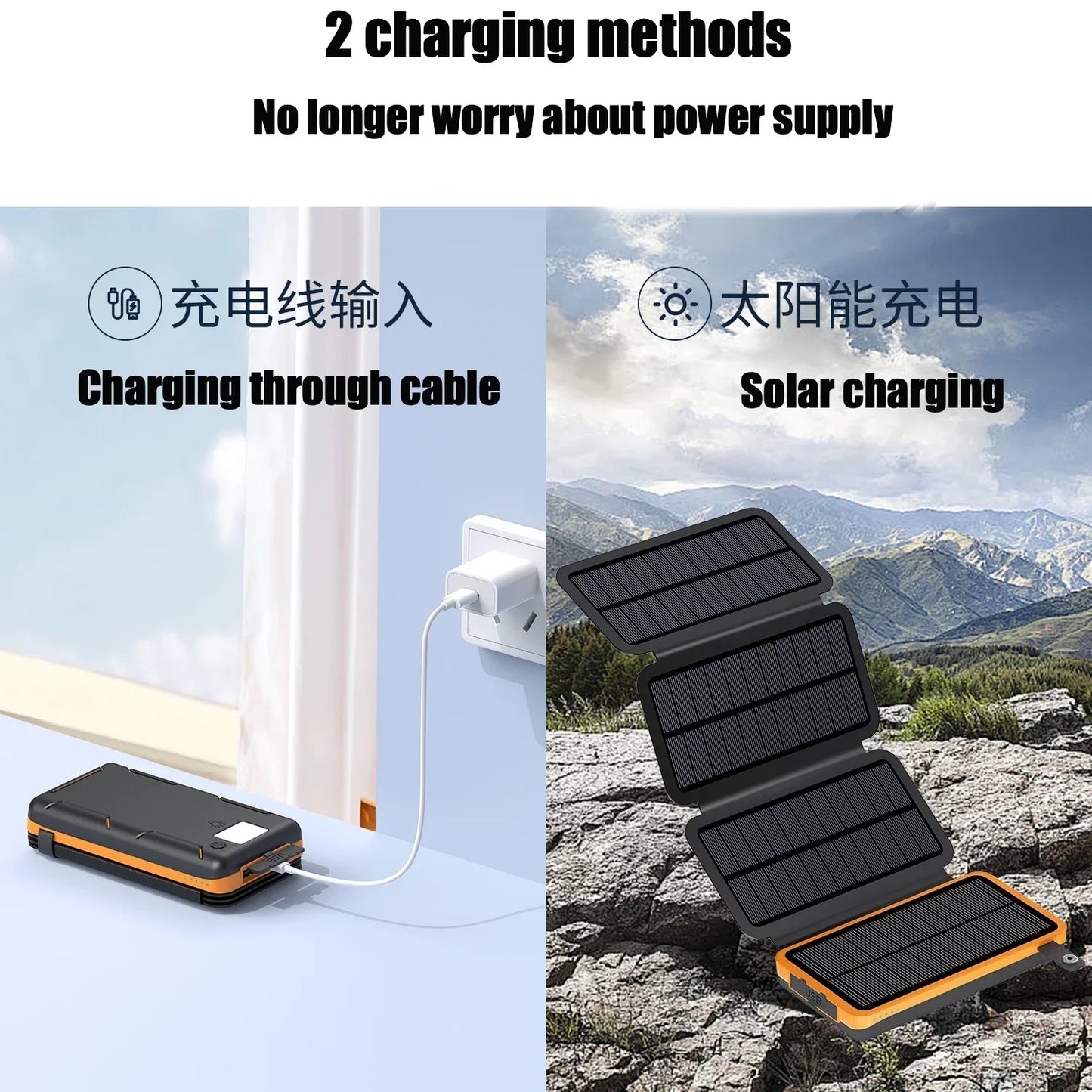 New Portable Solar Power Bank 50000mAh Large Capacity Charger Compatible with IOS Android USB-A And USB-C Fast Charging outdoor