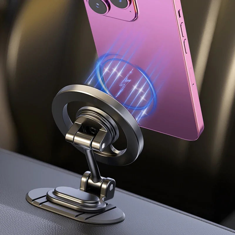 Magsafe Car Mount 360° Rotation All-Metal Magnetic Phone Holder for Car Dashboard Strong Magnets Folding Car Phone Holder Mount
