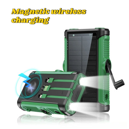 2025 NEW Solar Power Bank 20000mAh 22.5W Magnetic Wireless Powerbank Hand Crank with Cable Portable Charger for Outdoor Camping