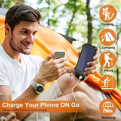 Solar Power Bank 200000mAh Portable Charging Poverbank External Battery Charger Strong Light LDE Light for All Smartphones
