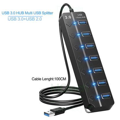 USB 3.0 Hub USB Hub 2.0 Multi USB Splitter Hub 100cm Long cable Multiple Expander for Computer Laptop PC Accessories Usb adapter